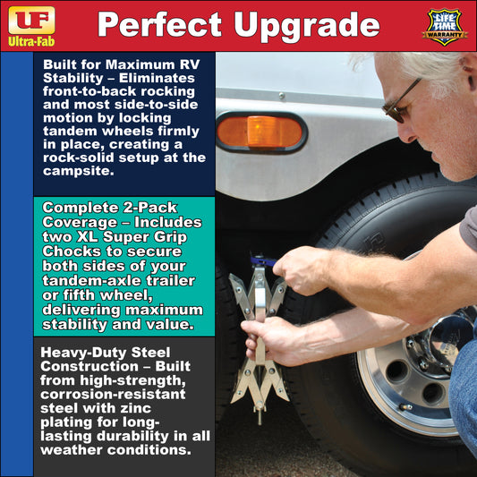 Ultra-Fab Super Grip Chock XL – 2-Pack, Extra-Large RV Wheel Chocks (21-001095)