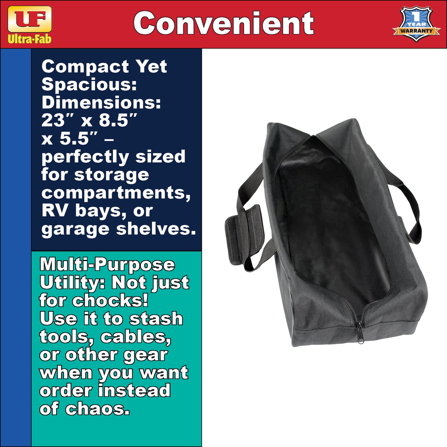 Ultra-Fab Storage Bag – Fits All Known Brands and Sizes of Tire Locking Chocks (21-001097)
