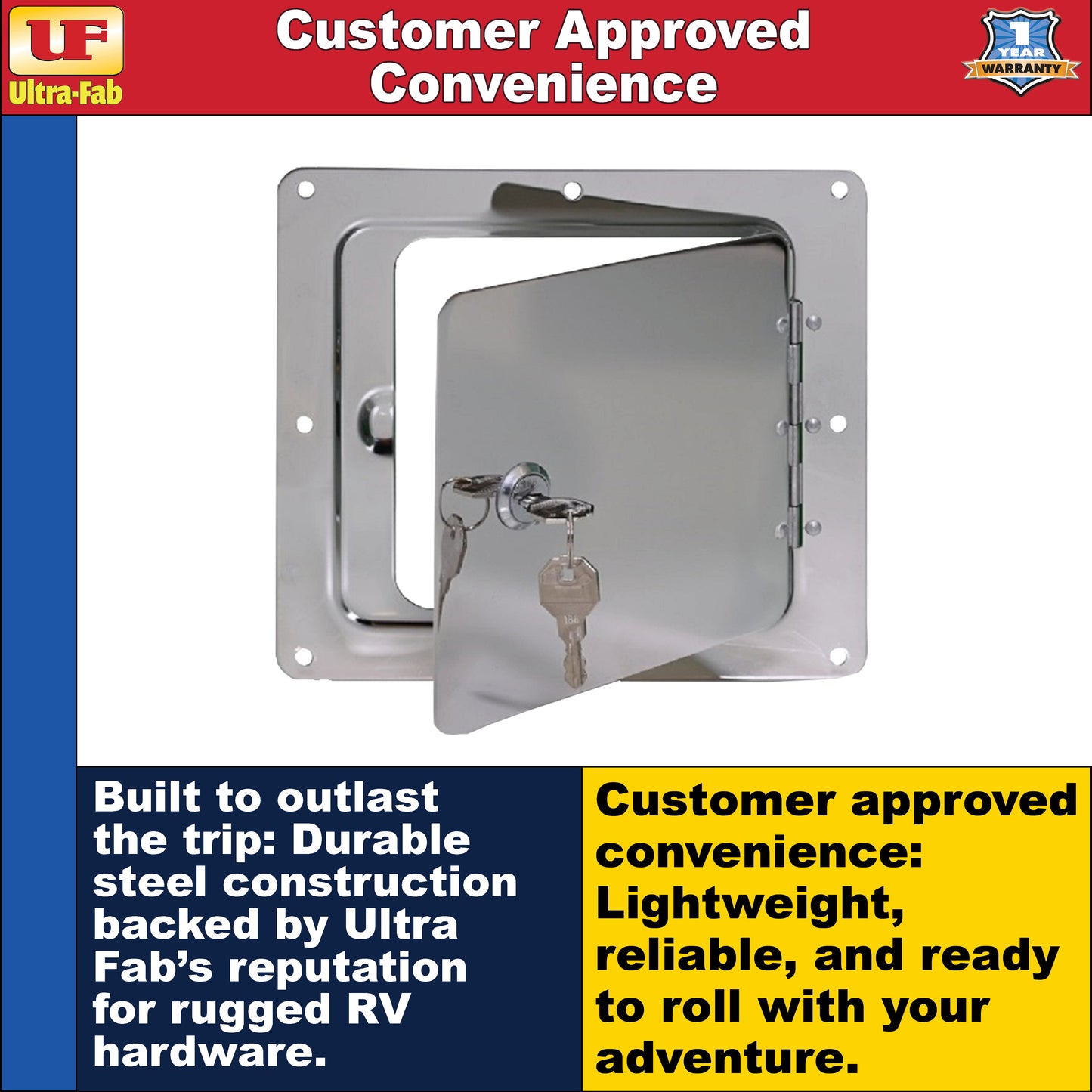 Ultra-Fab Universal RV Access Door – Chrome Finish, Exterior Hatch for Storage & Utility (48-979010)
