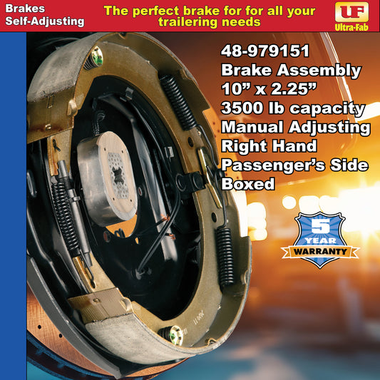 Ultra-Fab Manual-Adjusting Trailer Brake Assembly – 10" x 2.25", 3,500 lb, Right Hand (Passenger Side), Boxed (48-979151)