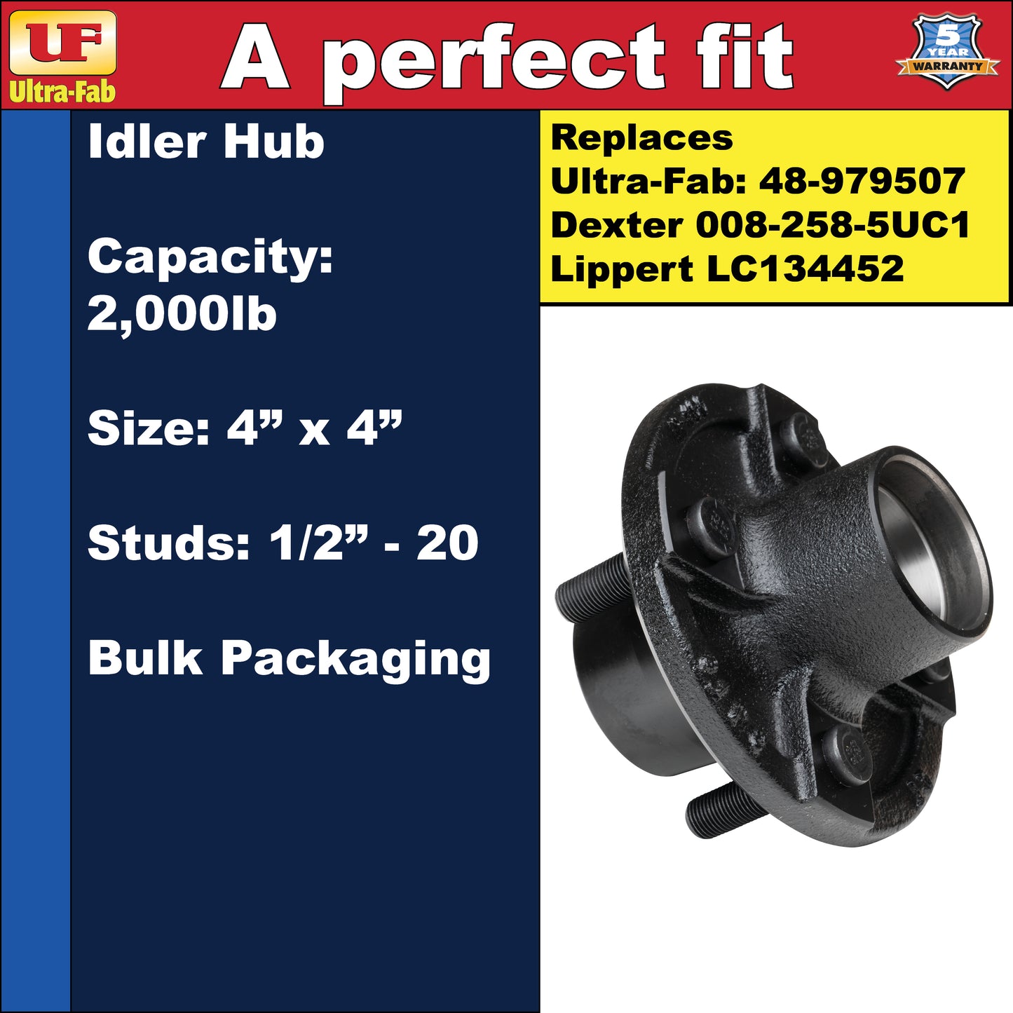 Ultra-Fab Idler Hub – 2,000 lb, 4 Lug 4", 1/2"-20 (48-979507)