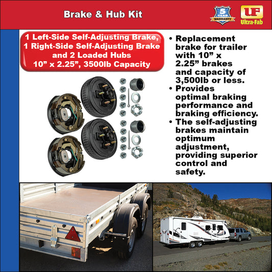 Brake & Hub Kit (2 Self-Adjusting Brakes 10" x 2.25" AND 2 Loaded Hubs, 10") 3500lb Capacity (48-979607) (Ultra-Fab Products)