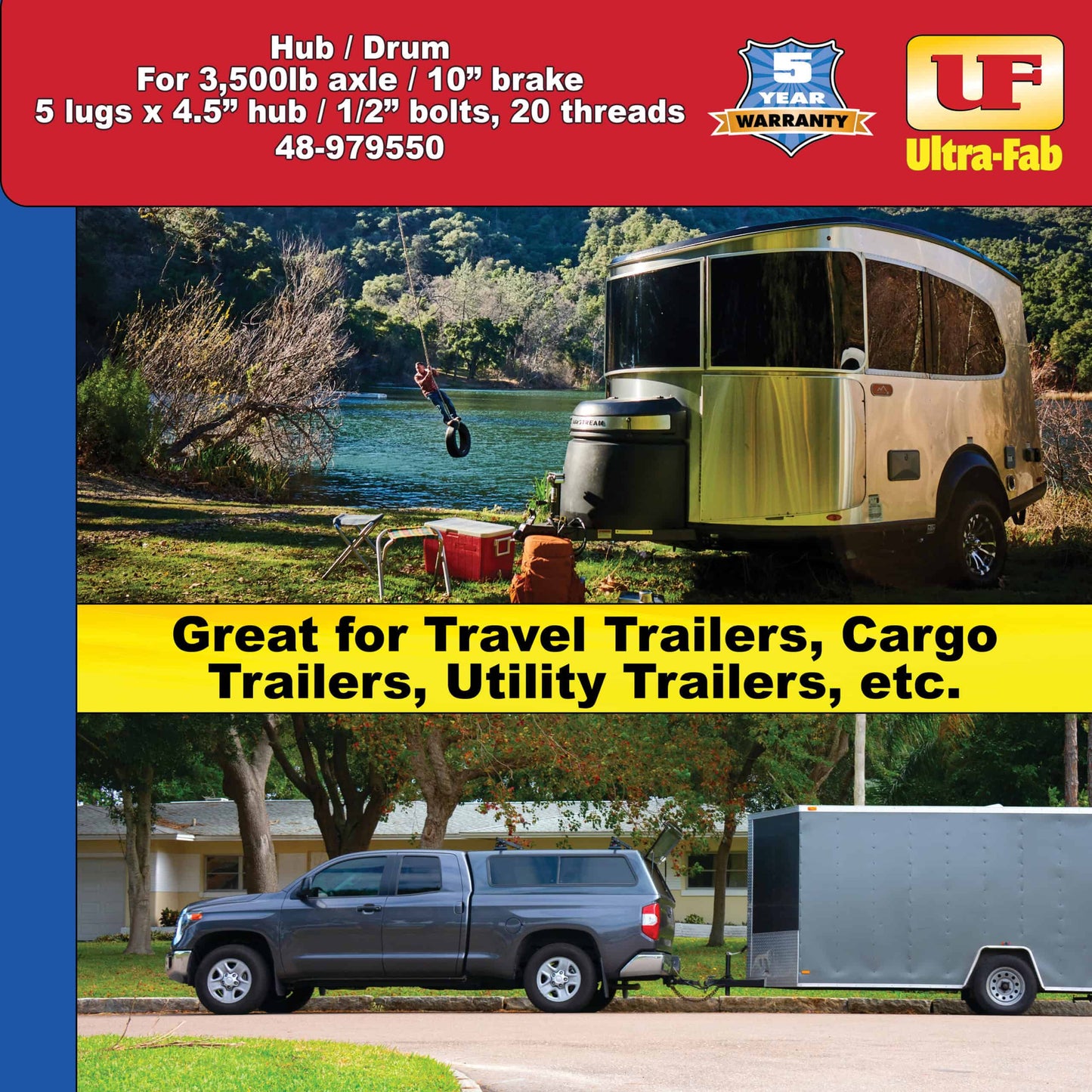 Hub/Drum Assembly - Loaded (3,500 lb. capacity, 5 lug, 4.5", 1/2"-20, for 10" Brake) (48-979550) image 1