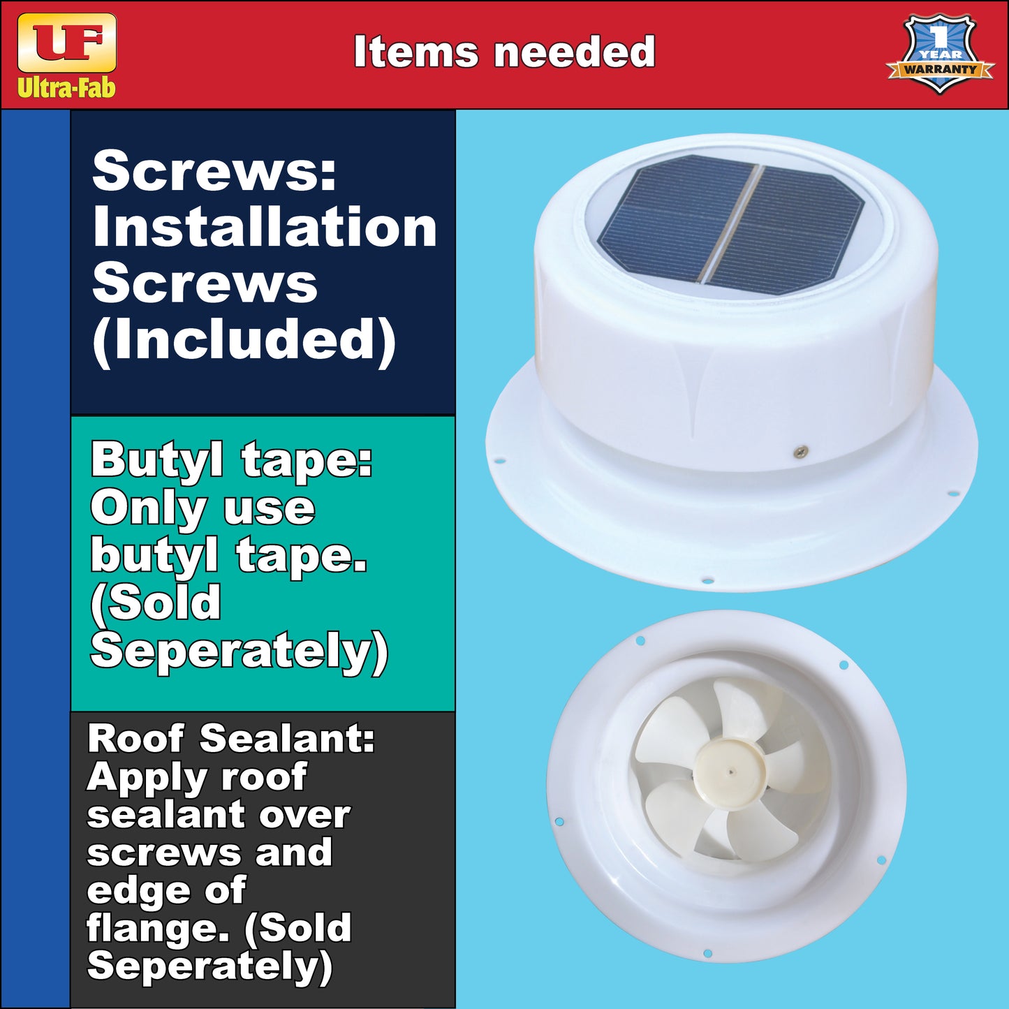 Ultra-Fab Solar Powered Plumbing Vent Fan – RV Roof Ventilation (53-945001)