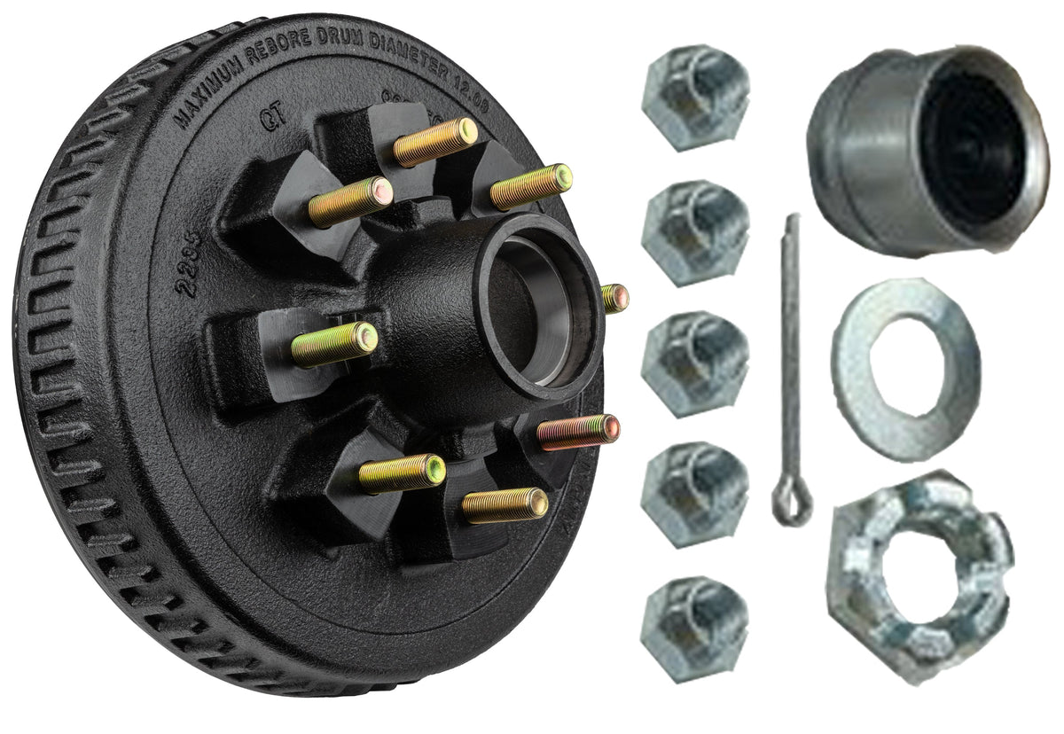 Ultra-Fab loaded hub and drum assembly 7000 lb 8-lug prepacked bearings 12-inch brakes