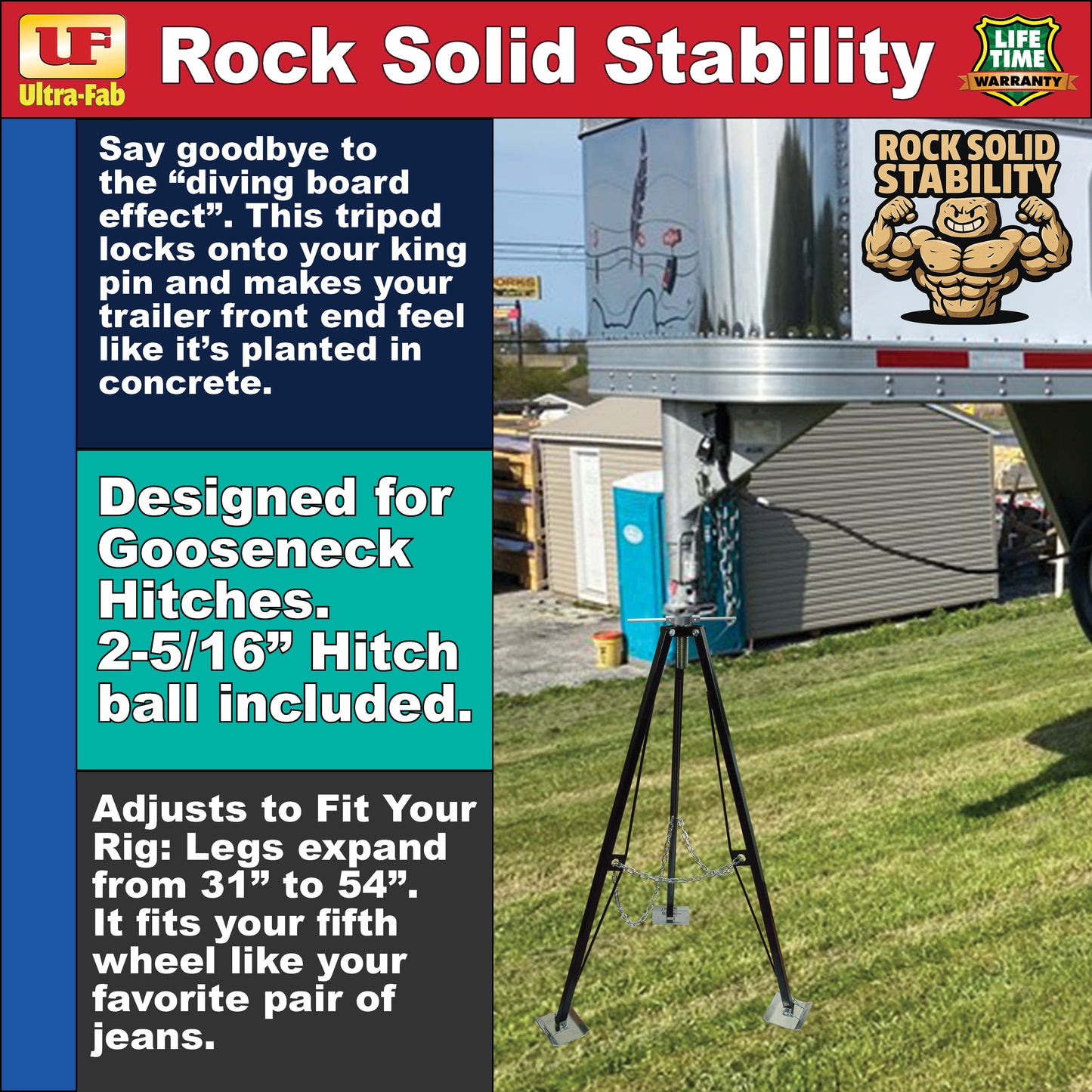 Ultra-Fab Tripod Stabilizer – Gooseneck, Heavy-Duty RV Support (19-950450)