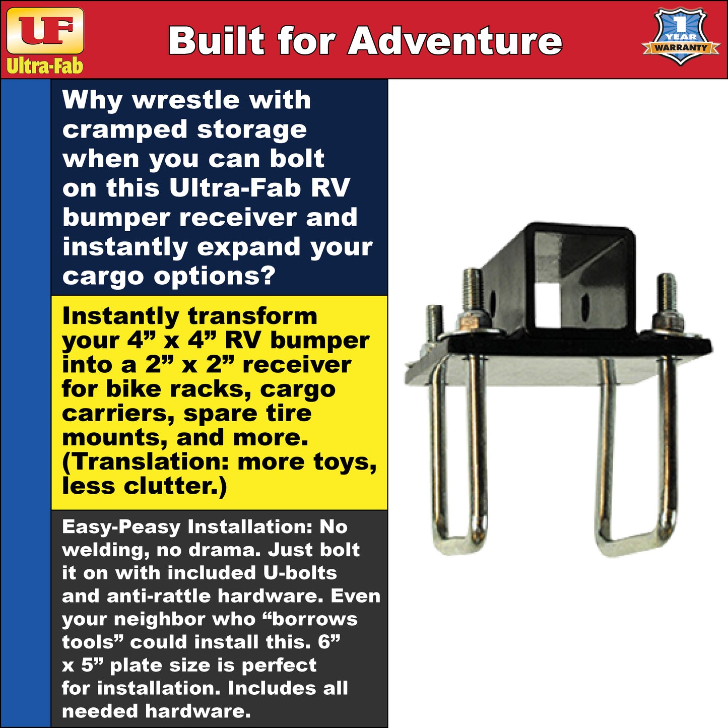 Ultra-Fab Receiver Adapter – Fits RV Bumper Mounts (35-946401)