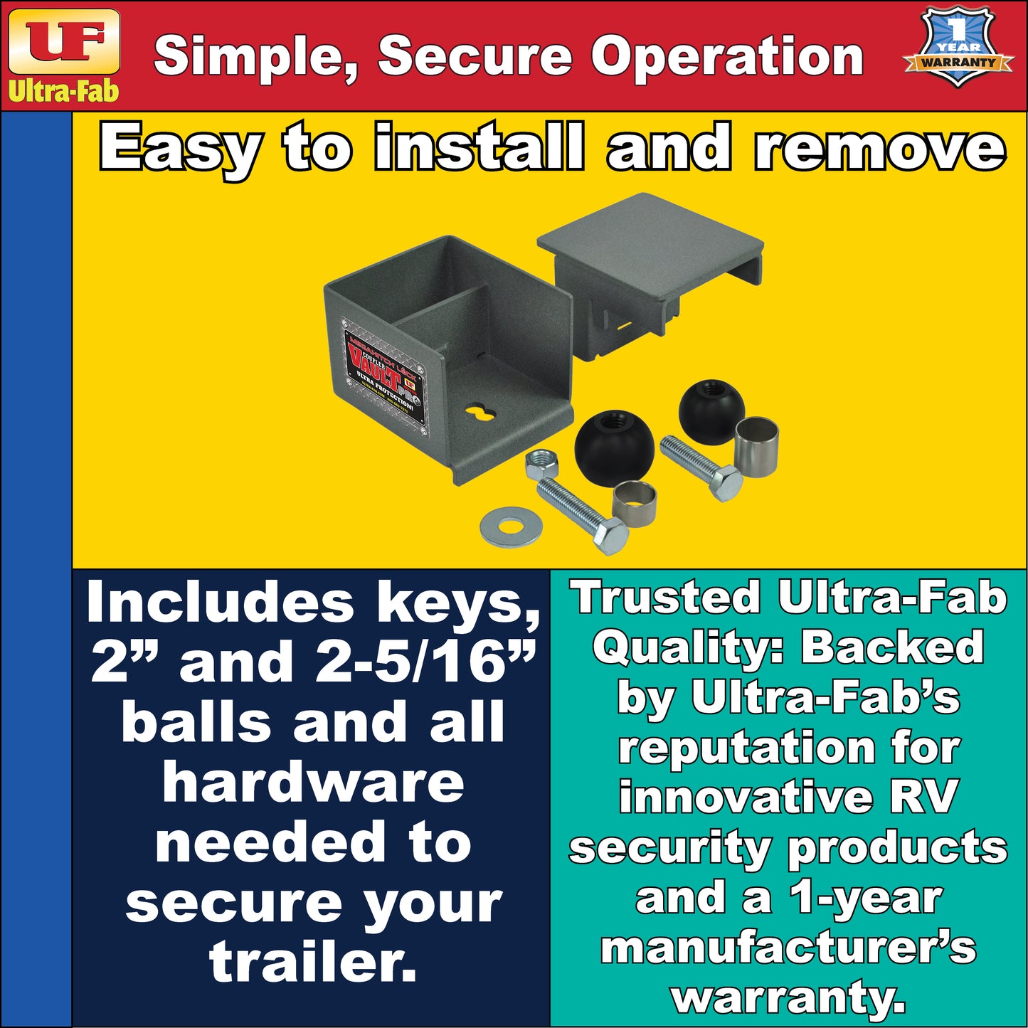 Ultra-Fab MegaHitch Coupler Vault Combo Kit – Heavy-Duty Trailer Security (35-946510)