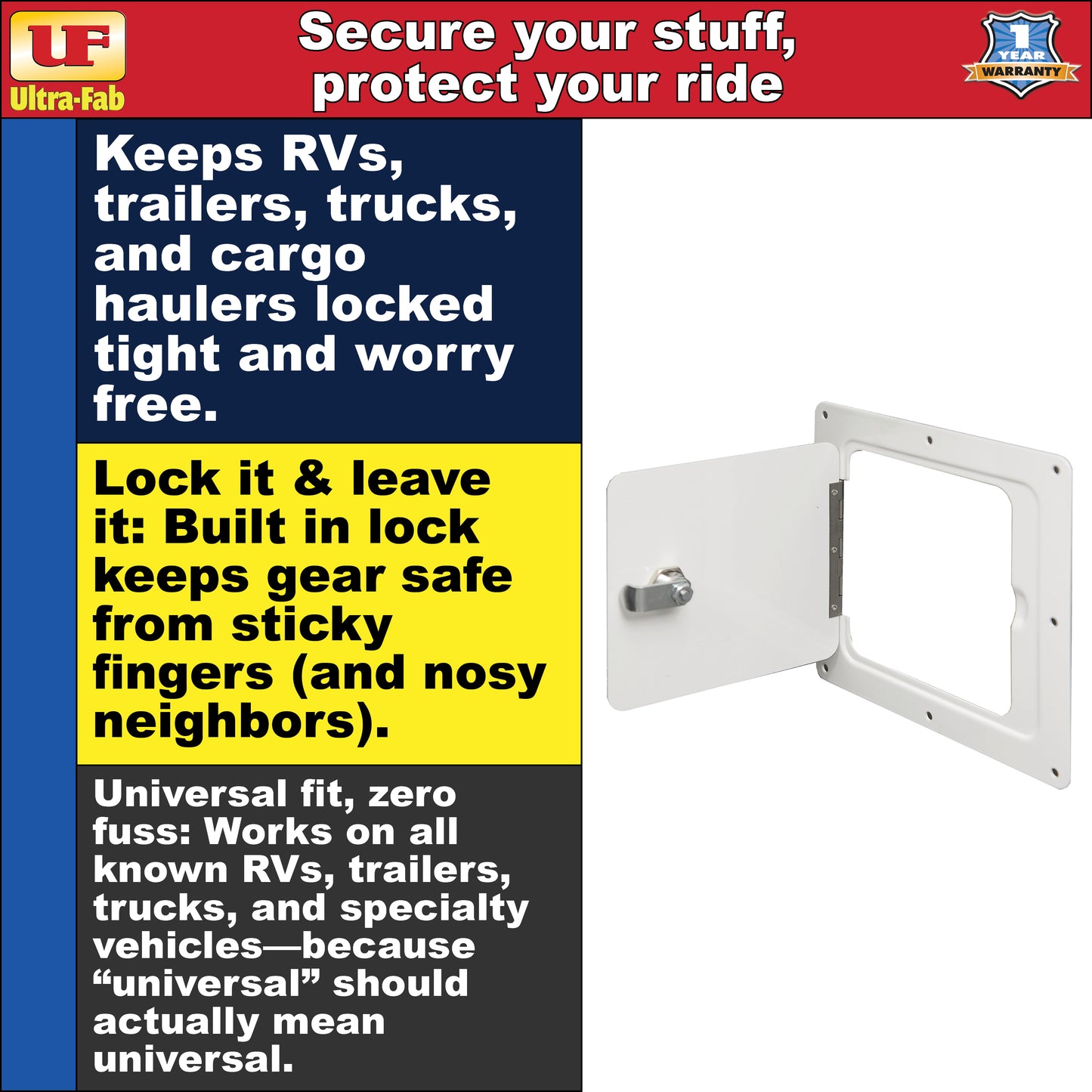 Ultra-Fab Universal RV Access Door – White Finish, Exterior Hatch for Storage & Utility (48-979009)