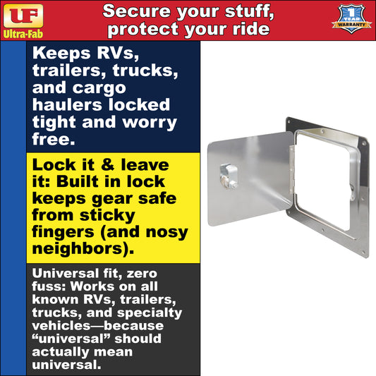 Ultra-Fab Universal RV Access Door – Chrome Finish, Exterior Hatch for Storage & Utility (48-979010)