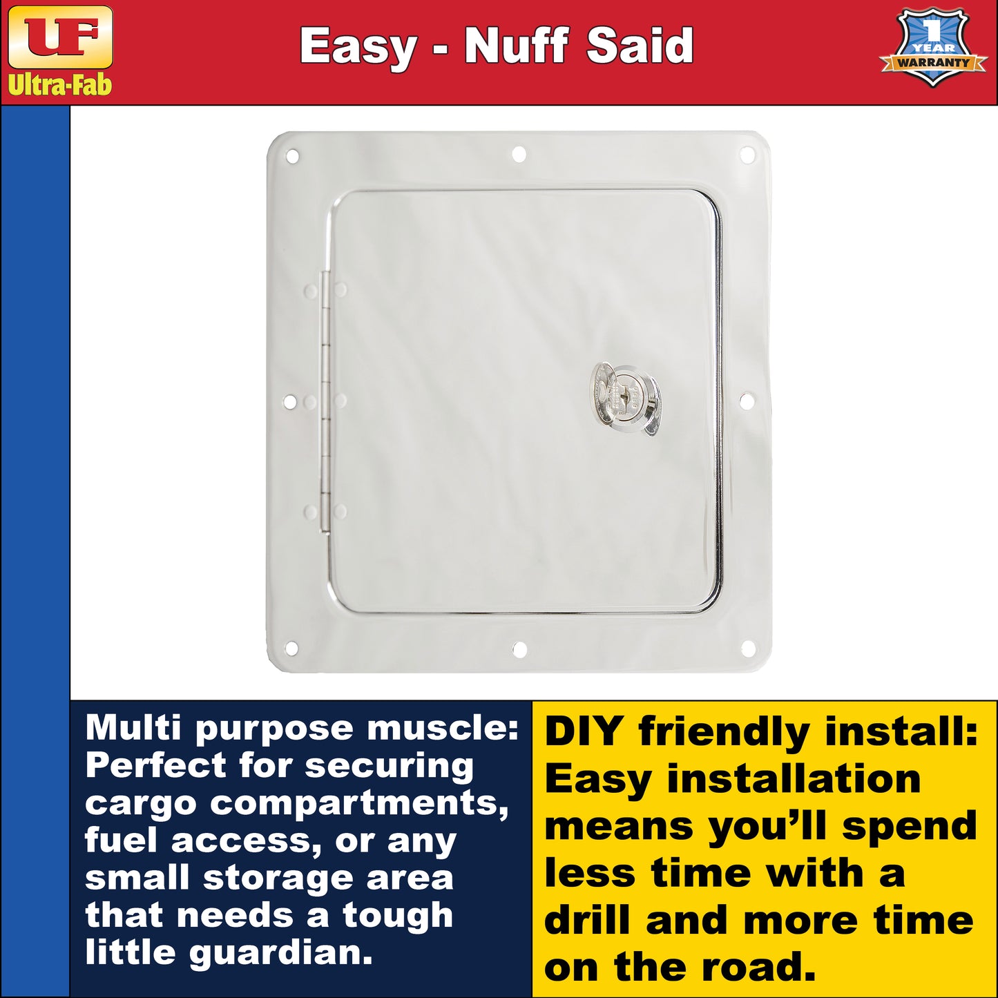 Ultra-Fab Universal RV Access Door – Chrome Finish, Exterior Hatch for Storage & Utility (48-979010)