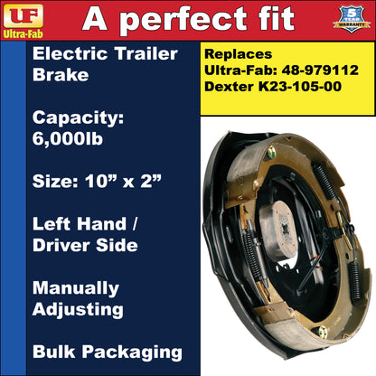 Ultra-Fab Manual-Adjusting Trailer Brake Assembly – 12" x 2", 6,000 lb, Left Hand (Driver Side), Bulk (48-979112)
