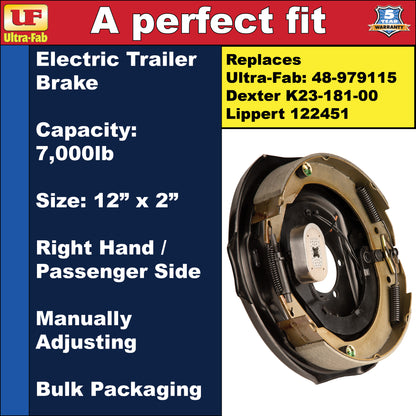 Ultra-Fab Manual-Adjusting Trailer Brake Assembly – 12" x 2", 7,000 lb, Right Hand (Passenger Side), Bulk (48-979115)
