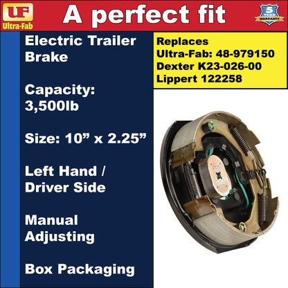 Ultra-Fab Manual-Adjusting Trailer Brake Assembly – 10" x 2.25", 3,500 lb, Left Hand (Driver Side), Boxed (48-979150)
