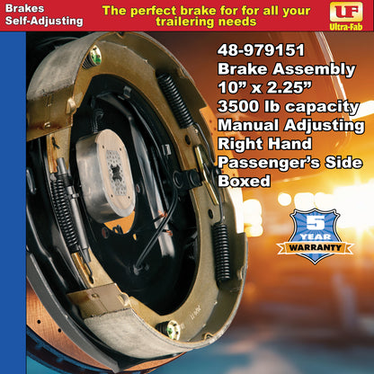 Ultra-Fab Manual-Adjusting Trailer Brake Assembly – 10" x 2.25", 3,500 lb, Right Hand (Passenger Side), Boxed (48-979151)