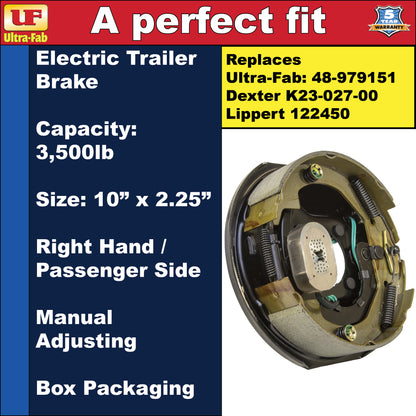 Ultra-Fab Manual-Adjusting Trailer Brake Assembly – 10" x 2.25", 3,500 lb, Right Hand (Passenger Side), Boxed (48-979151)