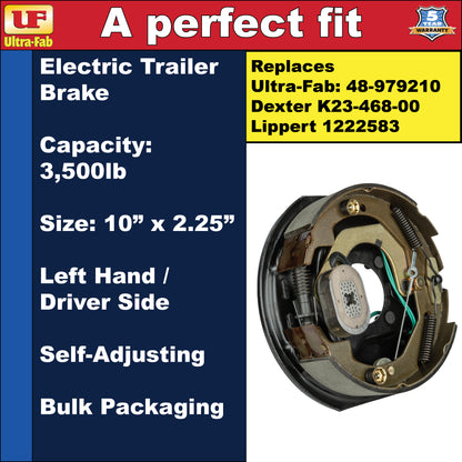 Ultra-Fab Self-Adjusting Trailer Brake Assembly – 10" x 2.25", 3,500 lb, Left Hand (Driver Side), Bulk (48-979210)