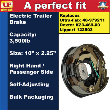 Ultra-Fab Self-Adjusting Trailer Brake Assembly – 10" x 2.25", 3,500 lb, Right Hand (Passenger Side), Bulk (48-979211)