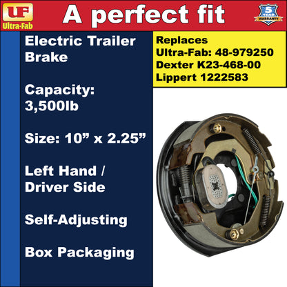 Ultra-Fab Self-Adjusting Trailer Brake Assembly – 10" x 2.25", 3,500 lb, Left Hand (Driver Side), Boxed (48-979250)