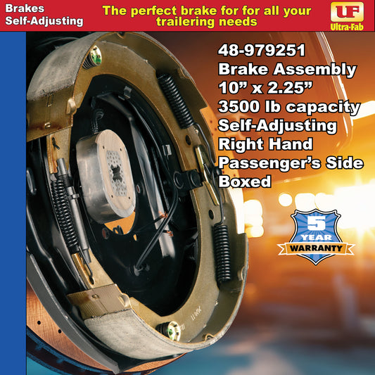 Ultra-Fab Self-Adjusting Trailer Brake Assembly – 10" x 2.25", 3,500 lb, Right Hand (Passenger Side), Boxed (48-979251)