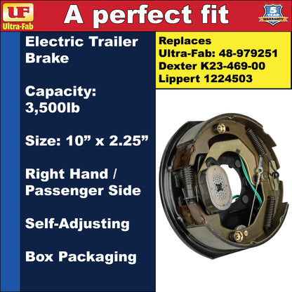 Self-Adjusting Trailer Brake Assembly – 10" x 2.25", 3,500lb, Right Hand (Passenger Side), Boxed (48-979251) (Ultra-Fab Products)
