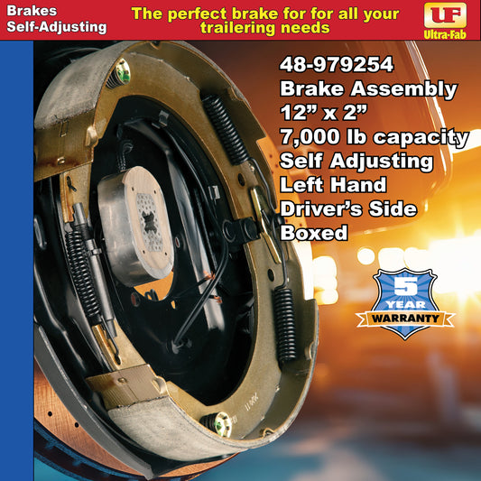 Ultra-Fab Self-Adjusting Trailer Brake Assembly – 12" x 2", 7,000 lb, Left Hand (Driver Side), Boxed (48-979254)