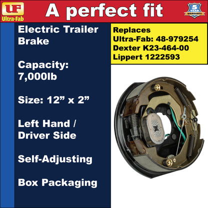 Self-Adjusting Trailer Brake Assembly – 12" x 2", 7,000lb, Left Hand (Driver Side), Boxed (48-979254) (Ultra-Fab Products)