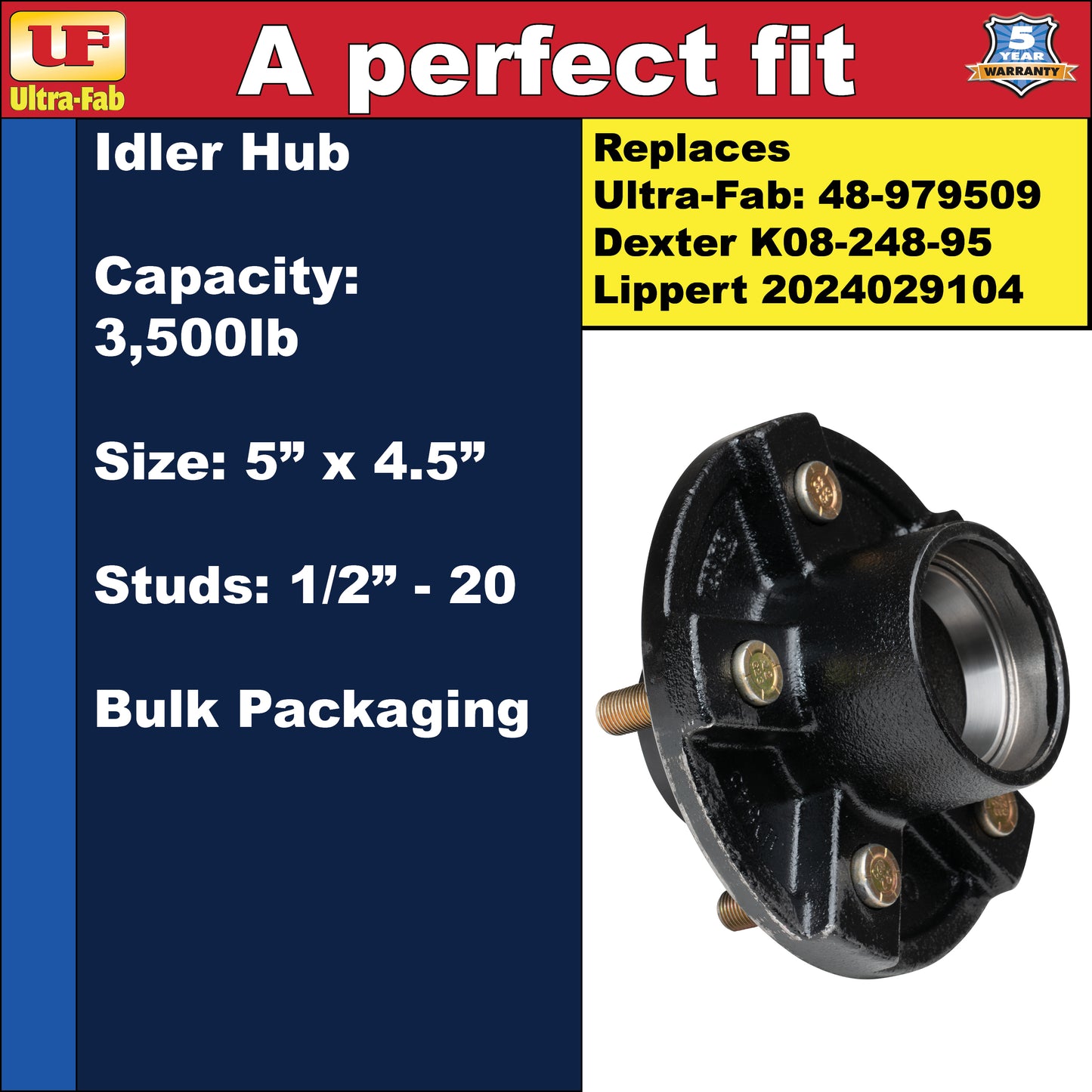 Ultra-Fab Idler Hub – 3,500 lb, 5 Lug 4.5", 1/2"-20 (48-979509)