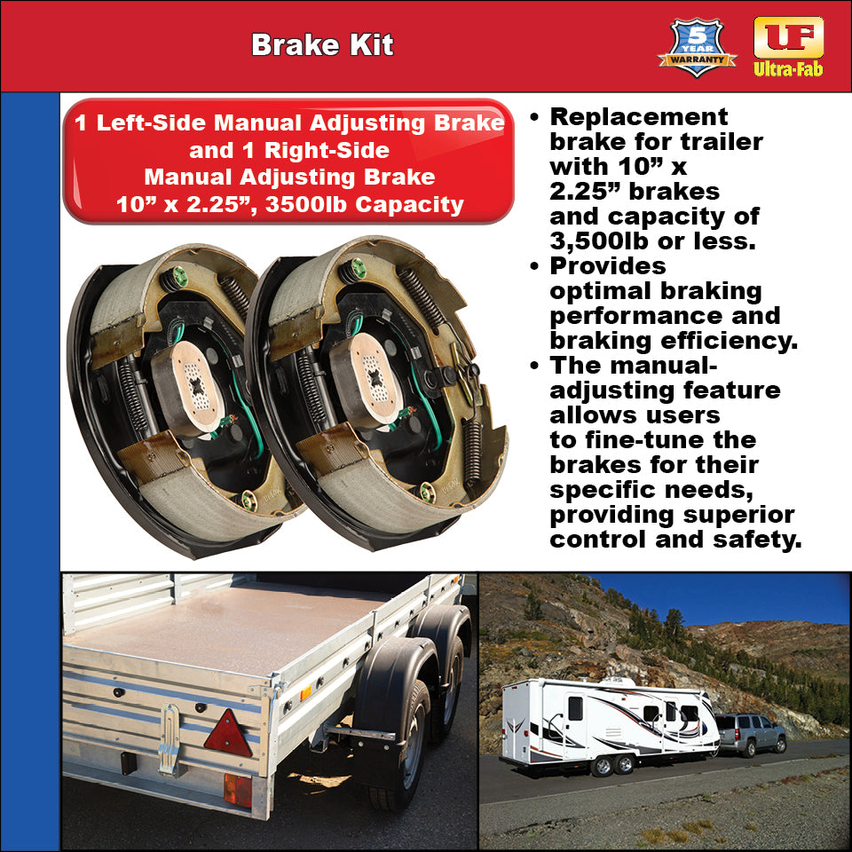 Ultra-Fab Manual-Adjusting Trailer Brake Kit – 2 Brakes, 10" x 2.25", 3,500 lb Capacity (48-979601)