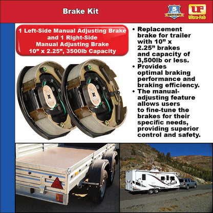 Ultra-Fab Manual-Adjusting Trailer Brake Kit – 2 Brakes, 10" x 2.25", 3,500 lb Capacity (48-979601)