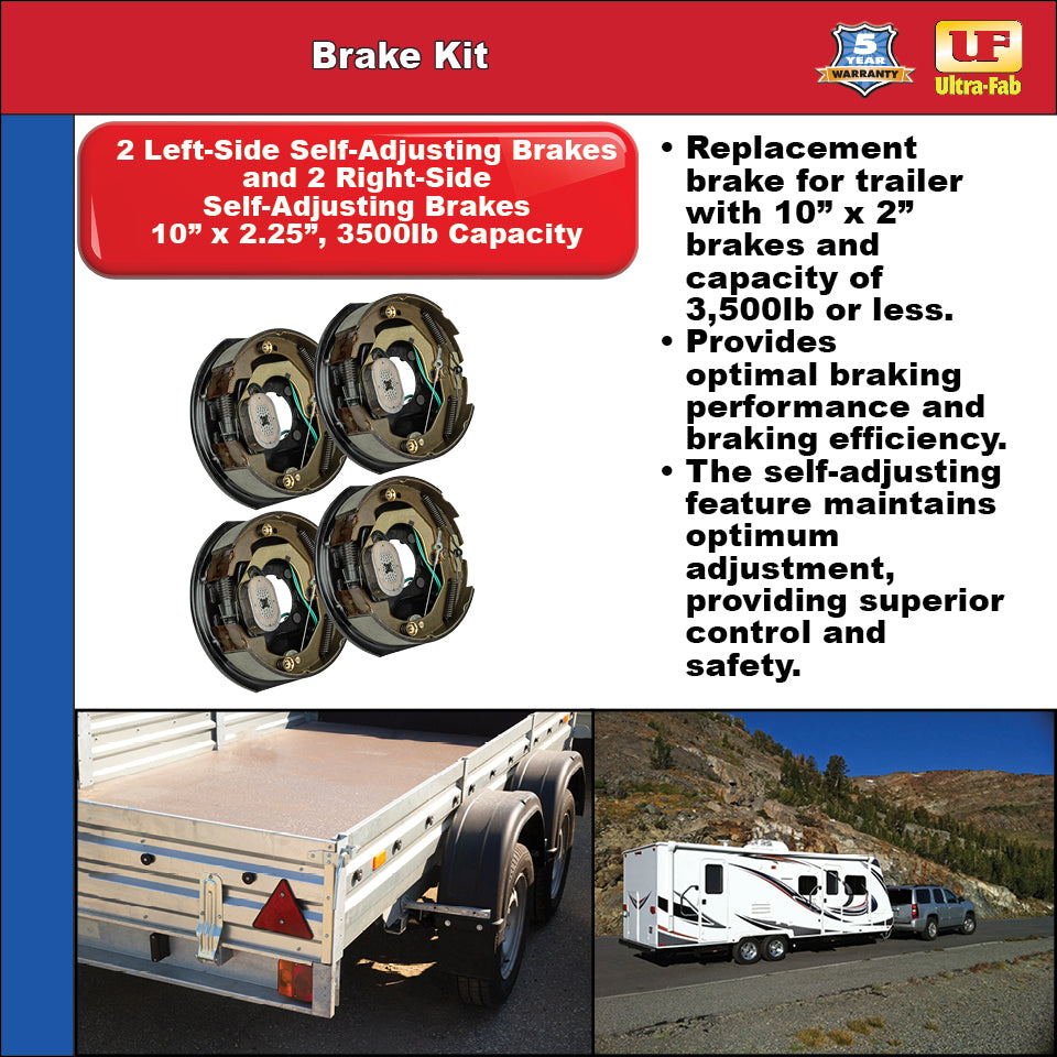 Ultra-Fab Manual-Adjusting Trailer Brake Kit – 4 Brakes, 10" x 2.25", 3,500 lb Capacity (48-979602)