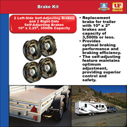 Ultra-Fab Manual-Adjusting Trailer Brake Kit – 4 Brakes, 10" x 2.25", 3,500 lb Capacity (48-979602)