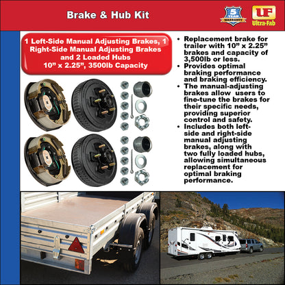 Ultra-Fab Manual-Adjusting Trailer Brake & Hub Kit – 2 Brakes + 2 Loaded Hubs, 10", 3,500 lb Capacity (48-979603)