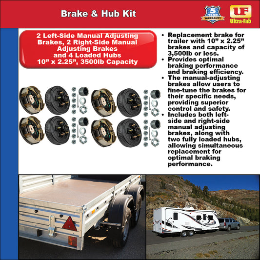 Brake & Hub Kit (4 Manual-Adjusting Brakes 10" x 2.25" AND 4 Loaded Hubs, 10") 3500lb Capacity (48-979604) (Ultra-Fab Products)