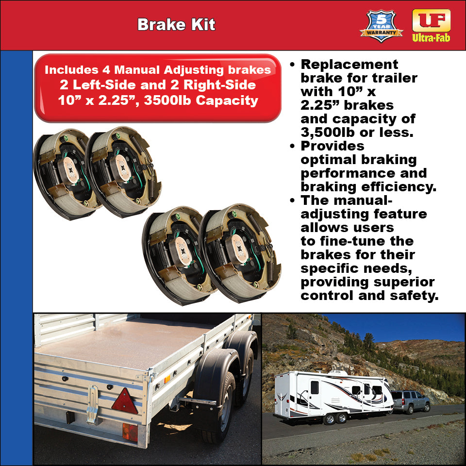 Ultra-Fab Self-Adjusting Trailer Brake Kit – 4 Brakes, 10" x 2.25", 3,500 lb Capacity (48-979606)