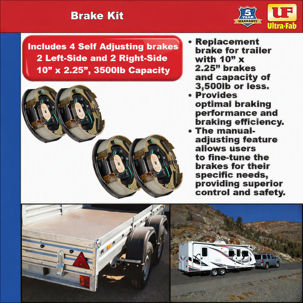 Brake Kit (4 Self-Adjusting Brakes 10" x 2.25" AND 4 Loaded Hubs, 10") 3500lb Capacity (48-979606) (Ultra-Fab Products)