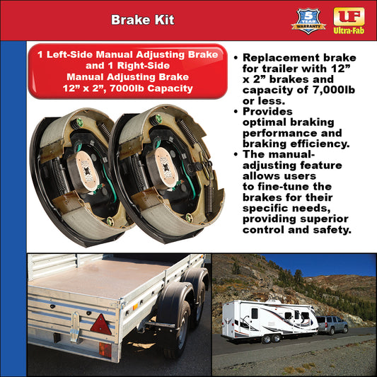 Ultra-Fab Manual-Adjusting Trailer Brake Kit – 2 Brakes, 12" x 2", 7,000 lb Capacity (48-979609)