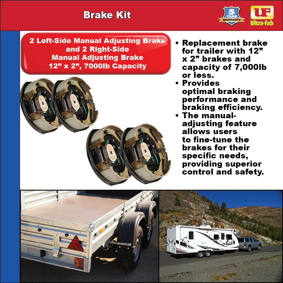Ultra-Fab Manual-Adjusting Trailer Brake Kit – 4 Brakes, 12" x 2", 7,000 lb Capacity (48-979610)