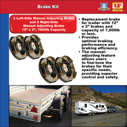 Ultra-Fab Manual-Adjusting Trailer Brake Kit – 4 Brakes, 12" x 2", 7,000 lb Capacity (48-979610)
