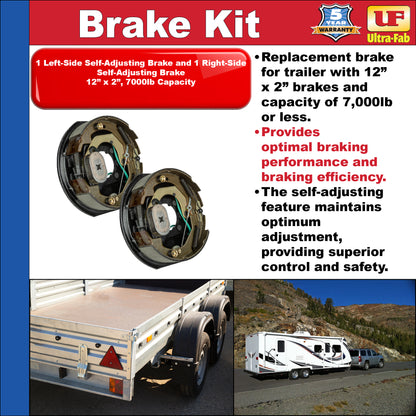 Ultra-Fab Self-Adjusting Trailer Brake Kit – 2 Brakes, 12" x 2", 7,000 lb Capacity (48-979613)