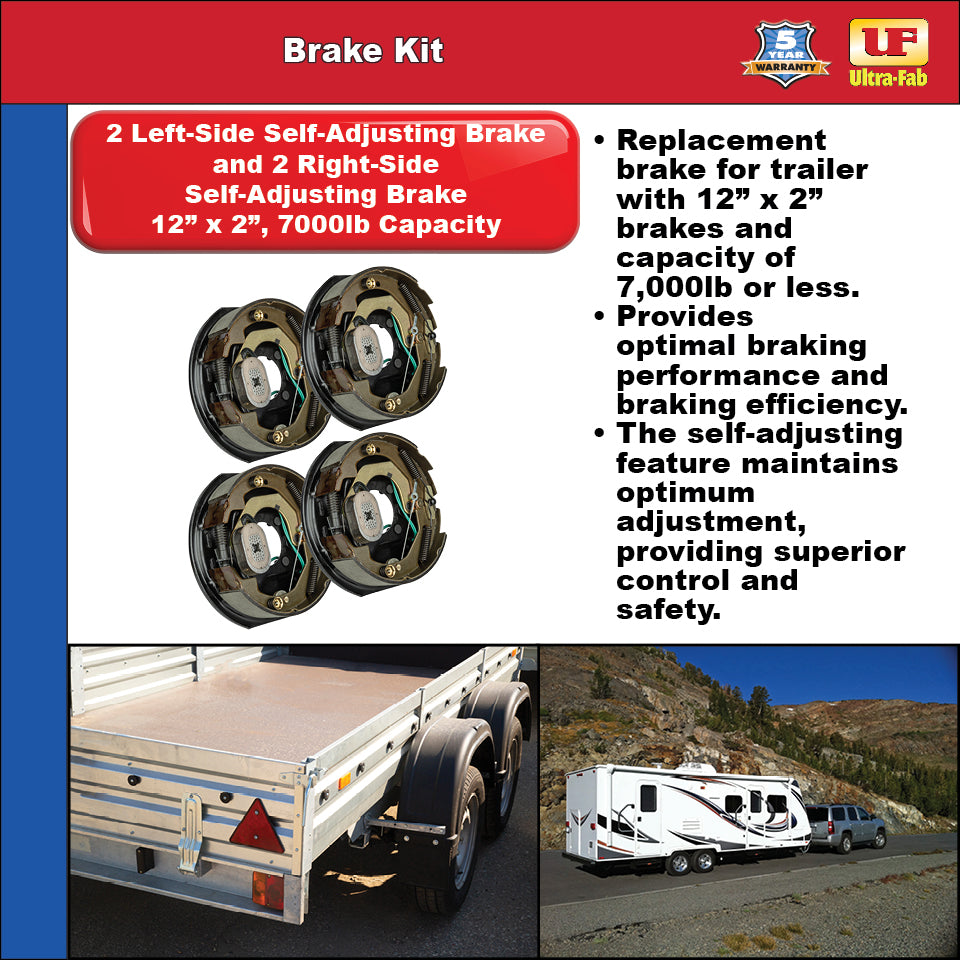 Ultra-Fab Self-Adjusting Trailer Brake Kit – 4 Brakes, 12" x 2", 7,000 lb Capacity (48-979614)