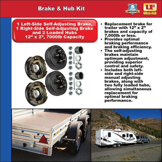 Brake & Hub Kit (2 Self-Adjusting Brakes 12" x 2" AND 2 Loaded Hubs, 12") 7000lb Capacity (48-979615) Ultra-Fab Products