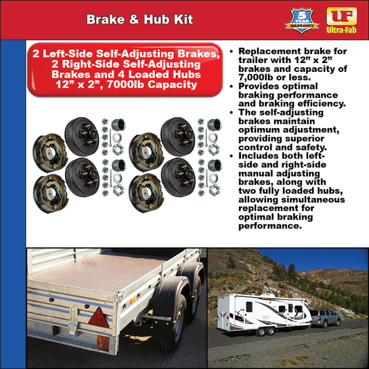 Brake & Hub Kit (4 Self-Adjusting Brakes 12" x 2" AND 4 Loaded Hubs, 12") 7000lb Capacity (48-979616) Ultra-Fab Products