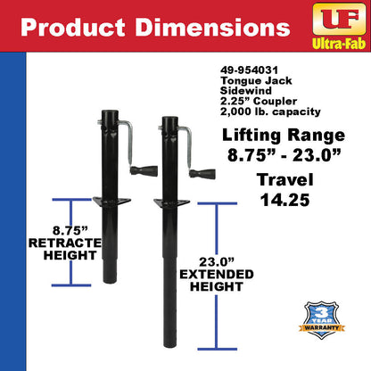 Tongue Jacks (Manual, Sidewind, 2000 lb capacity, 2-1/4” tube) 49-954031 (Ultra-Fab Products)