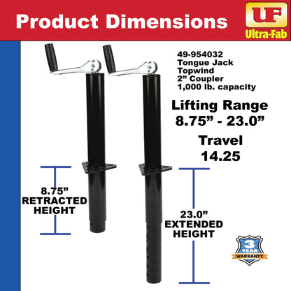 Ultra-Fab Manual Sidewind Tongue Jack – 2,000 lb Capacity (49-954031)