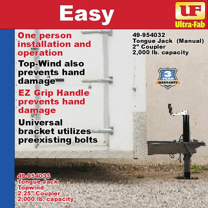 Tongue Jacks (Manual, Topwind, 2000 lb capacity, 2-1/4” tube) 49-954033 (Ultra-Fab Products)