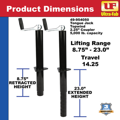 Ultra-Fab Manual Topwind Tongue Jack – 5,000 lb Capacity, 2.25" Tube (49-954050)
