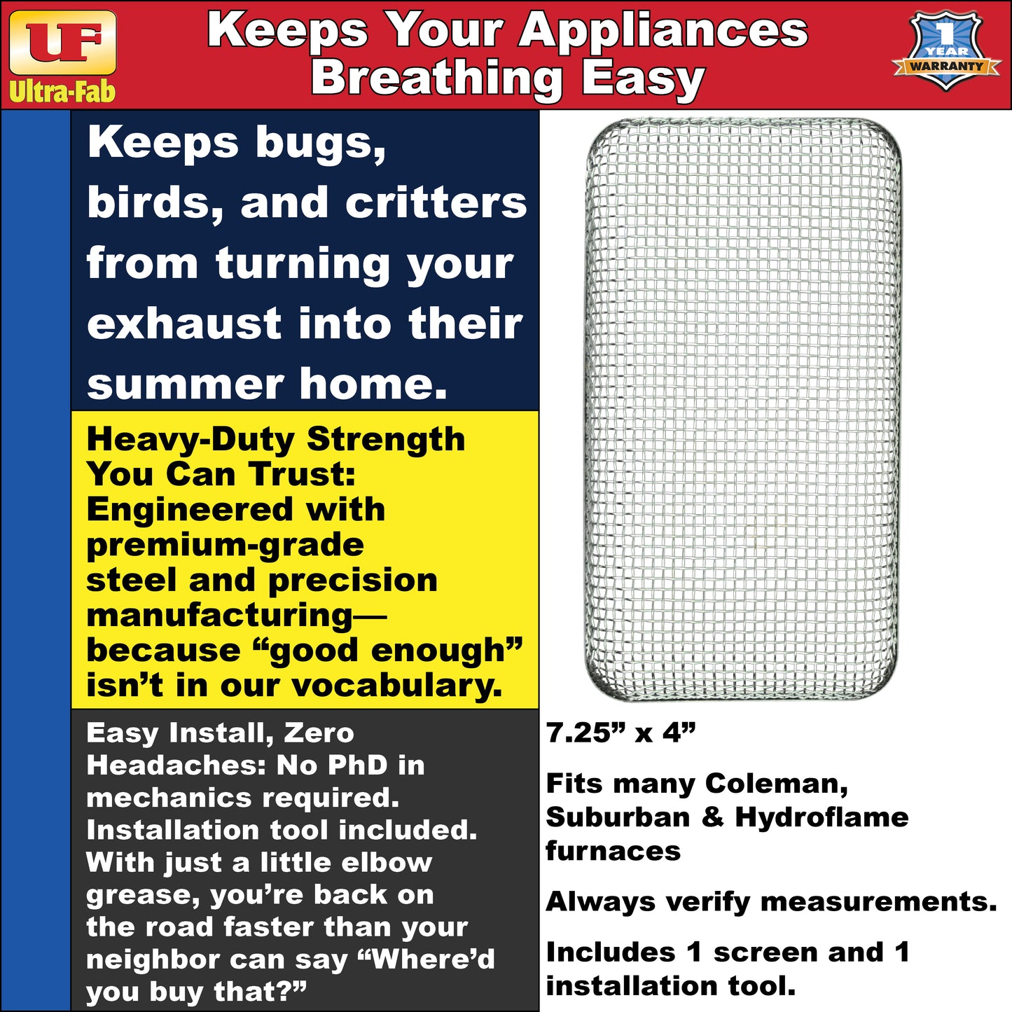 Ultra-Fab Bug Stopper – Fits Coleman, Suburban & Hydroflame Furnaces (53-945100)