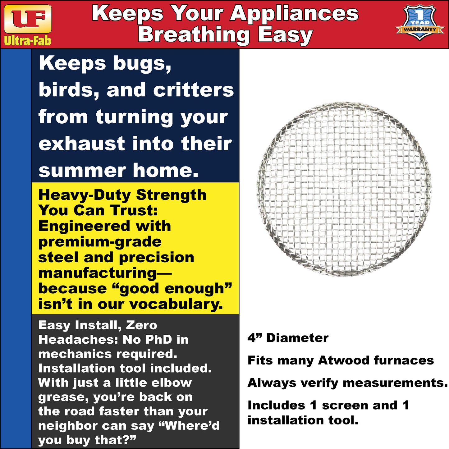 Ultra-Fab Bug Stopper – Fits Atwood Furnace (53-945130)