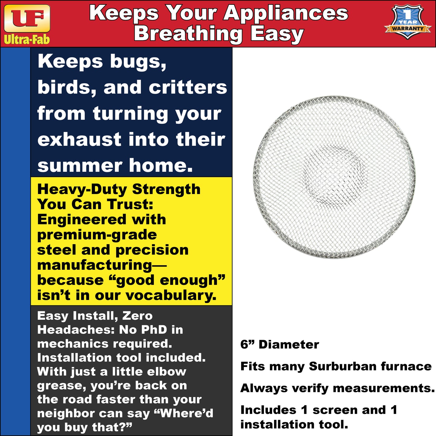 Ultra-Fab Bug Stopper – Fits Suburban Furnaces (53-945140)